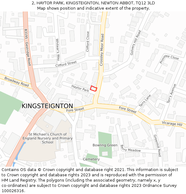 2, HAYTOR PARK, KINGSTEIGNTON, NEWTON ABBOT, TQ12 3LD: Location map and indicative extent of plot