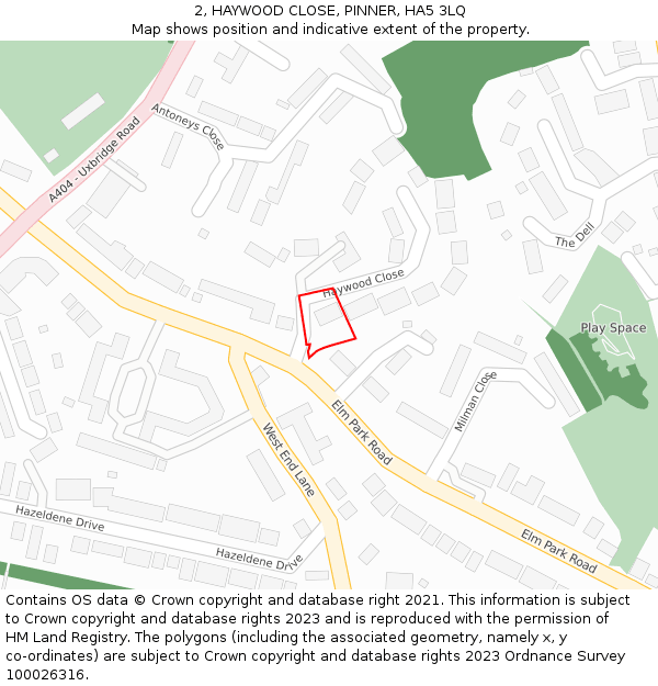 2, HAYWOOD CLOSE, PINNER, HA5 3LQ: Location map and indicative extent of plot