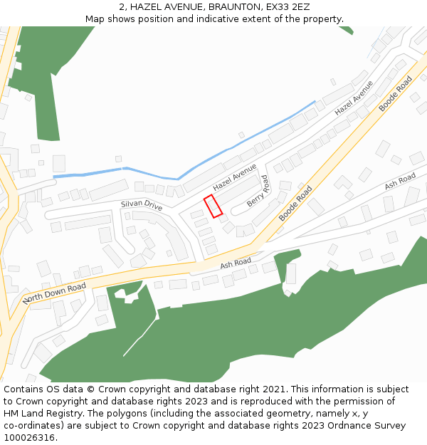 2, HAZEL AVENUE, BRAUNTON, EX33 2EZ: Location map and indicative extent of plot