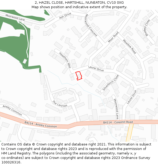 2, HAZEL CLOSE, HARTSHILL, NUNEATON, CV10 0XG: Location map and indicative extent of plot