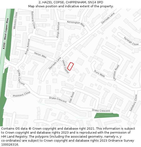 2, HAZEL COPSE, CHIPPENHAM, SN14 0PD: Location map and indicative extent of plot