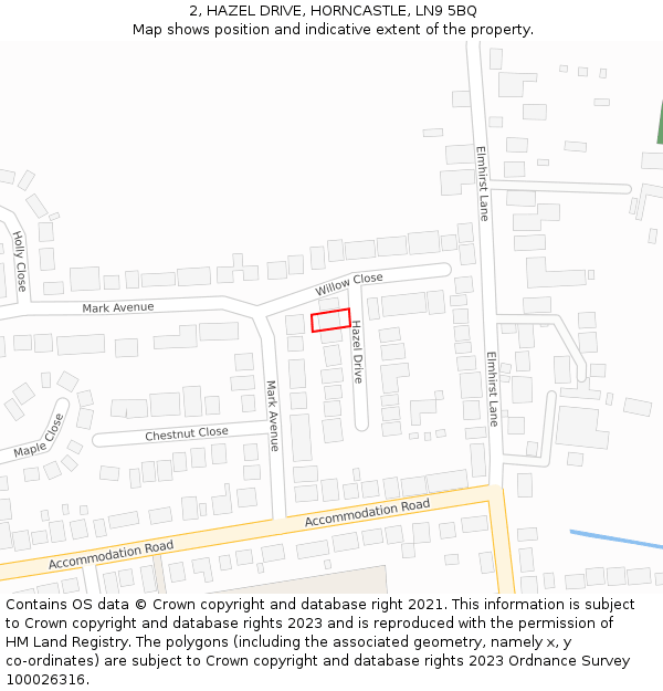 2, HAZEL DRIVE, HORNCASTLE, LN9 5BQ: Location map and indicative extent of plot