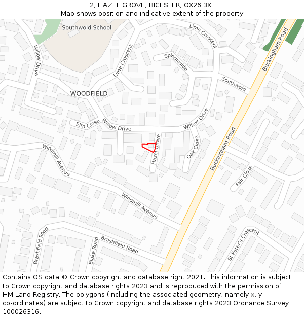 2, HAZEL GROVE, BICESTER, OX26 3XE: Location map and indicative extent of plot