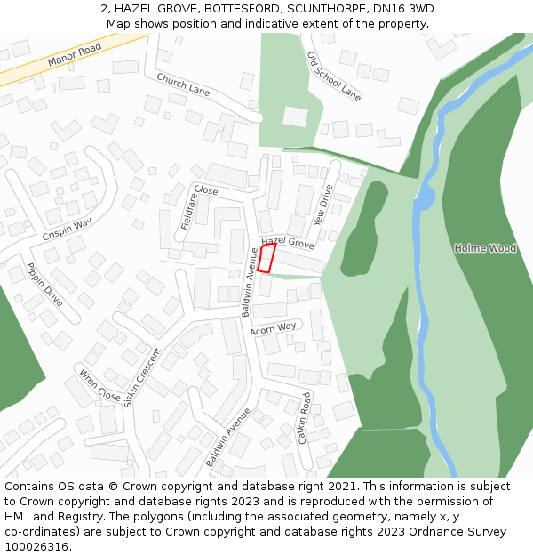 2, HAZEL GROVE, BOTTESFORD, SCUNTHORPE, DN16 3WD: Location map and indicative extent of plot