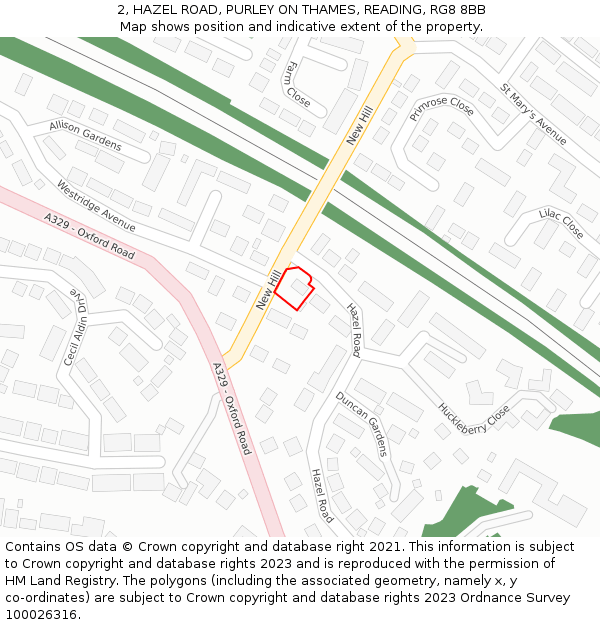 2, HAZEL ROAD, PURLEY ON THAMES, READING, RG8 8BB: Location map and indicative extent of plot