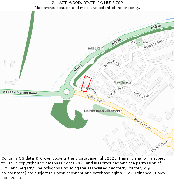 2, HAZELWOOD, BEVERLEY, HU17 7SP: Location map and indicative extent of plot