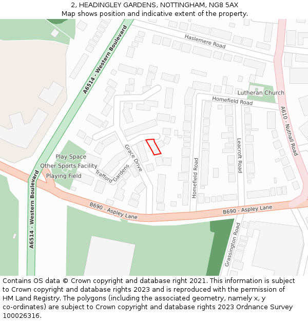2, HEADINGLEY GARDENS, NOTTINGHAM, NG8 5AX: Location map and indicative extent of plot