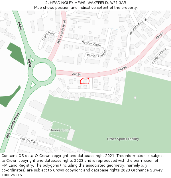 2, HEADINGLEY MEWS, WAKEFIELD, WF1 3AB: Location map and indicative extent of plot