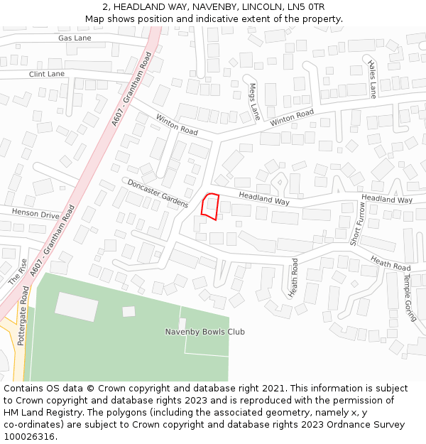 2, HEADLAND WAY, NAVENBY, LINCOLN, LN5 0TR: Location map and indicative extent of plot