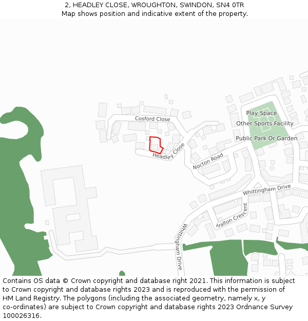 2, HEADLEY CLOSE, WROUGHTON, SWINDON, SN4 0TR: Location map and indicative extent of plot