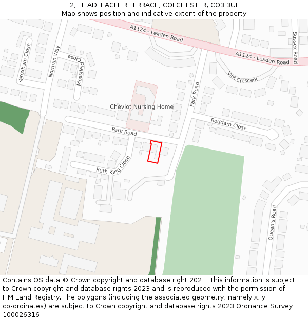 2, HEADTEACHER TERRACE, COLCHESTER, CO3 3UL: Location map and indicative extent of plot