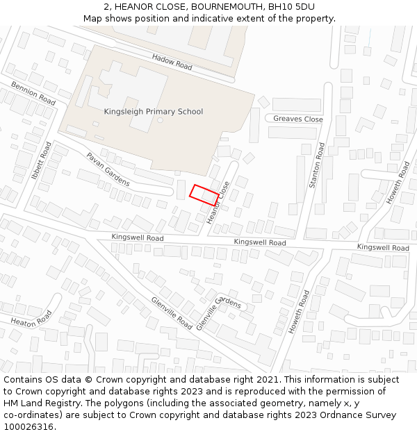 2, HEANOR CLOSE, BOURNEMOUTH, BH10 5DU: Location map and indicative extent of plot