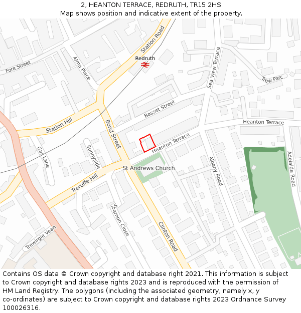 2, HEANTON TERRACE, REDRUTH, TR15 2HS: Location map and indicative extent of plot
