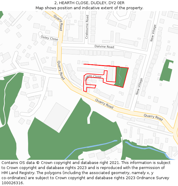 2, HEARTH CLOSE, DUDLEY, DY2 0ER: Location map and indicative extent of plot