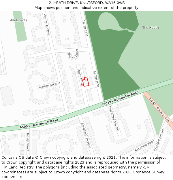 2, HEATH DRIVE, KNUTSFORD, WA16 0WS: Location map and indicative extent of plot