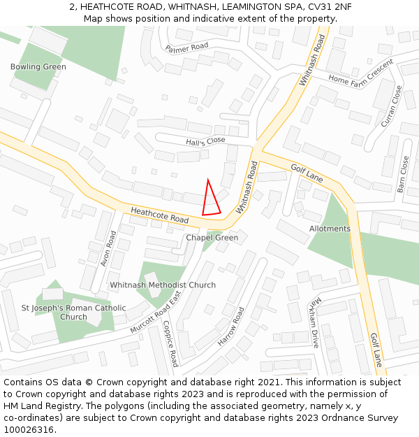 2, HEATHCOTE ROAD, WHITNASH, LEAMINGTON SPA, CV31 2NF: Location map and indicative extent of plot