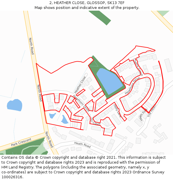 2, HEATHER CLOSE, GLOSSOP, SK13 7EF: Location map and indicative extent of plot