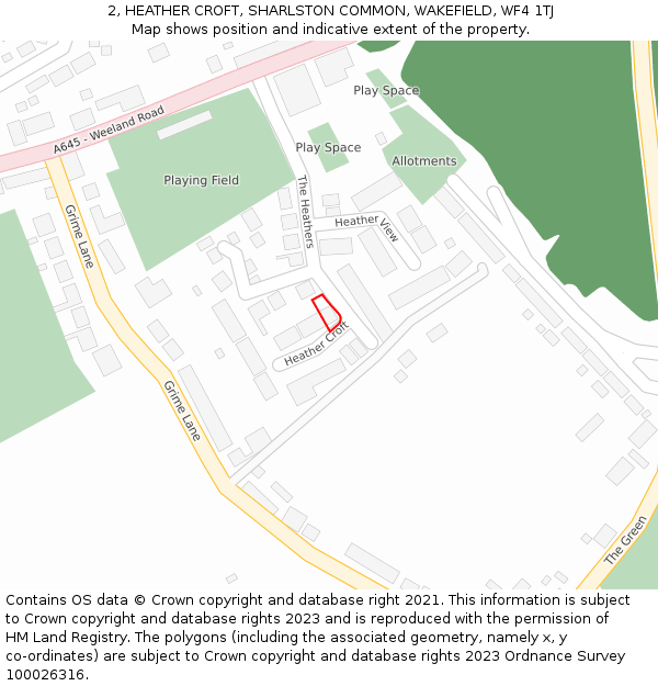 2, HEATHER CROFT, SHARLSTON COMMON, WAKEFIELD, WF4 1TJ: Location map and indicative extent of plot