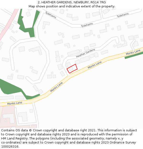 2, HEATHER GARDENS, NEWBURY, RG14 7RG: Location map and indicative extent of plot