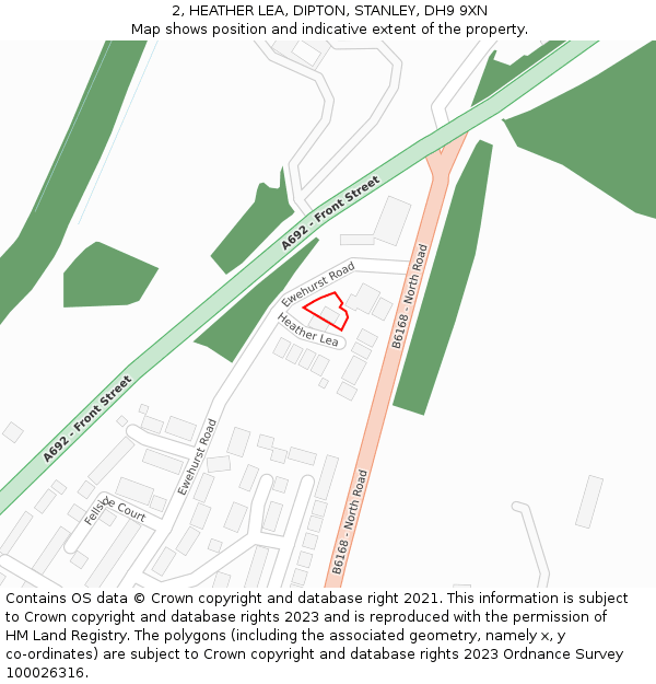 2, HEATHER LEA, DIPTON, STANLEY, DH9 9XN: Location map and indicative extent of plot