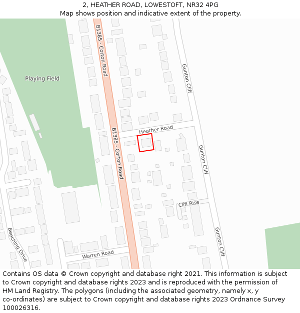 2, HEATHER ROAD, LOWESTOFT, NR32 4PG: Location map and indicative extent of plot