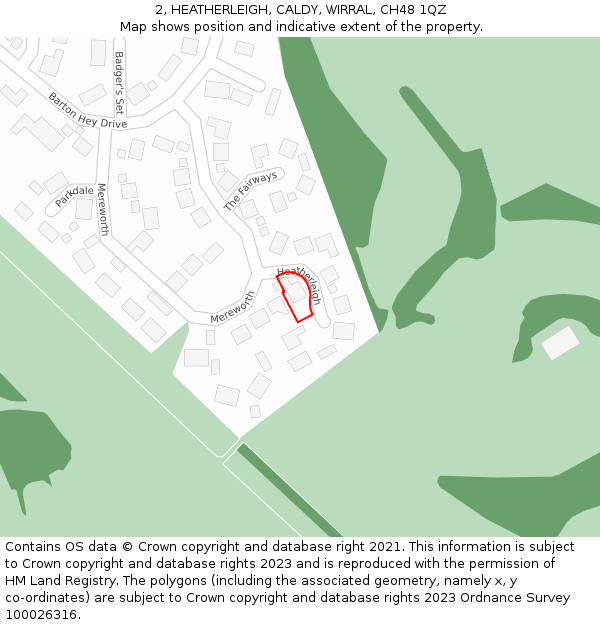2, HEATHERLEIGH, CALDY, WIRRAL, CH48 1QZ: Location map and indicative extent of plot