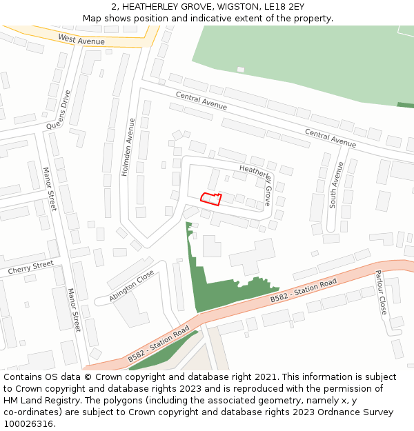 2, HEATHERLEY GROVE, WIGSTON, LE18 2EY: Location map and indicative extent of plot