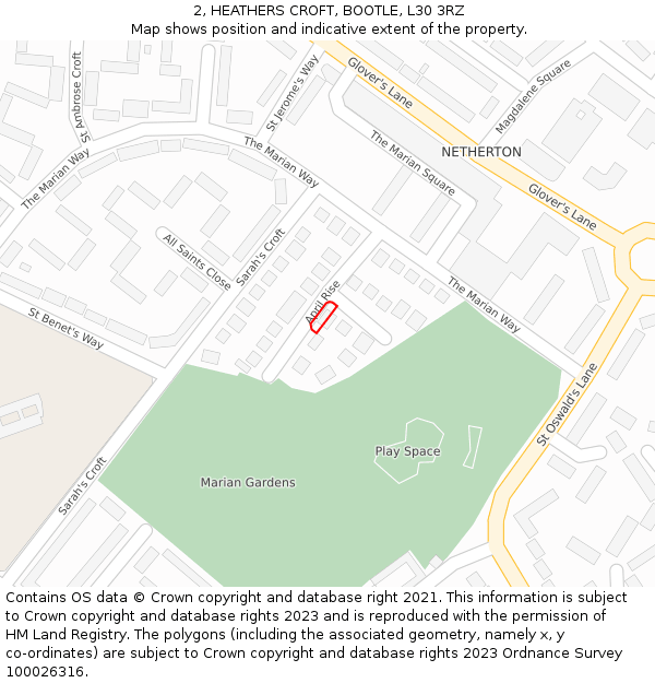 2, HEATHERS CROFT, BOOTLE, L30 3RZ: Location map and indicative extent of plot