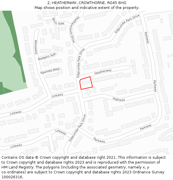 2, HEATHERWAY, CROWTHORNE, RG45 6HG: Location map and indicative extent of plot