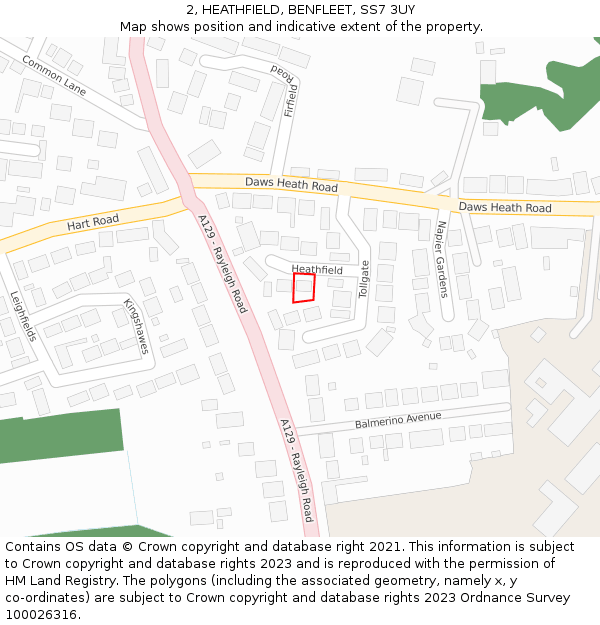 2, HEATHFIELD, BENFLEET, SS7 3UY: Location map and indicative extent of plot