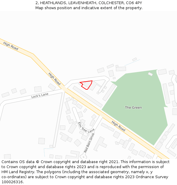 2, HEATHLANDS, LEAVENHEATH, COLCHESTER, CO6 4PY: Location map and indicative extent of plot