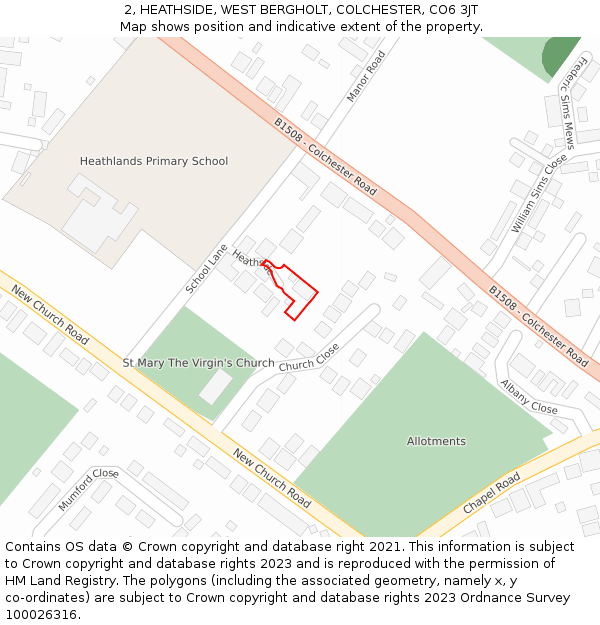 2, HEATHSIDE, WEST BERGHOLT, COLCHESTER, CO6 3JT: Location map and indicative extent of plot