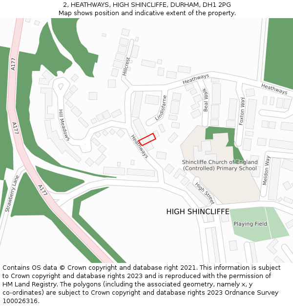 2, HEATHWAYS, HIGH SHINCLIFFE, DURHAM, DH1 2PG: Location map and indicative extent of plot