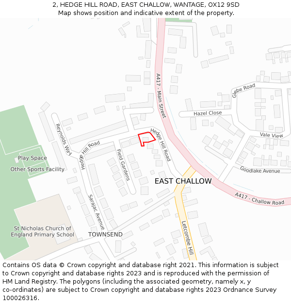 2, HEDGE HILL ROAD, EAST CHALLOW, WANTAGE, OX12 9SD: Location map and indicative extent of plot