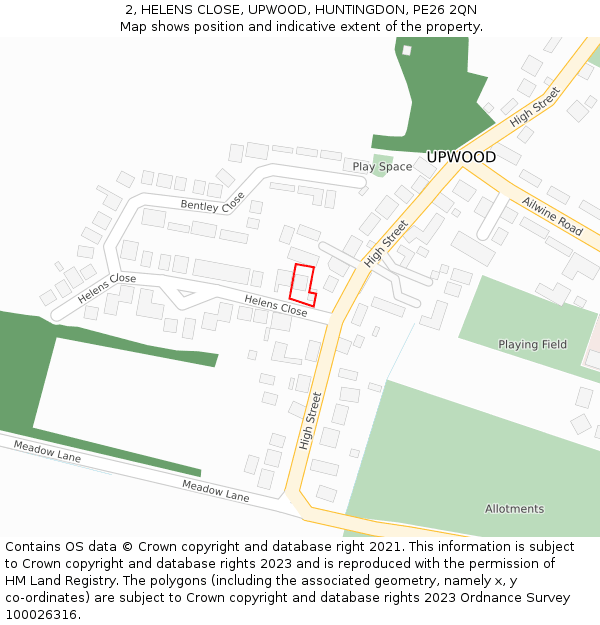 2, HELENS CLOSE, UPWOOD, HUNTINGDON, PE26 2QN: Location map and indicative extent of plot