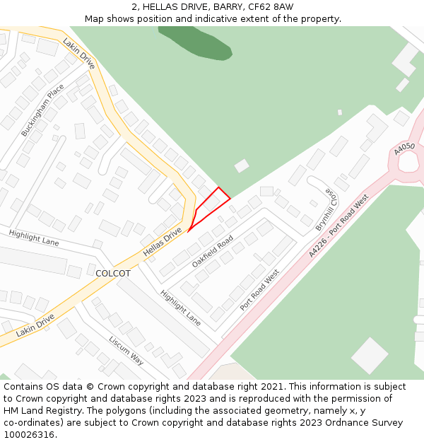 2, HELLAS DRIVE, BARRY, CF62 8AW: Location map and indicative extent of plot