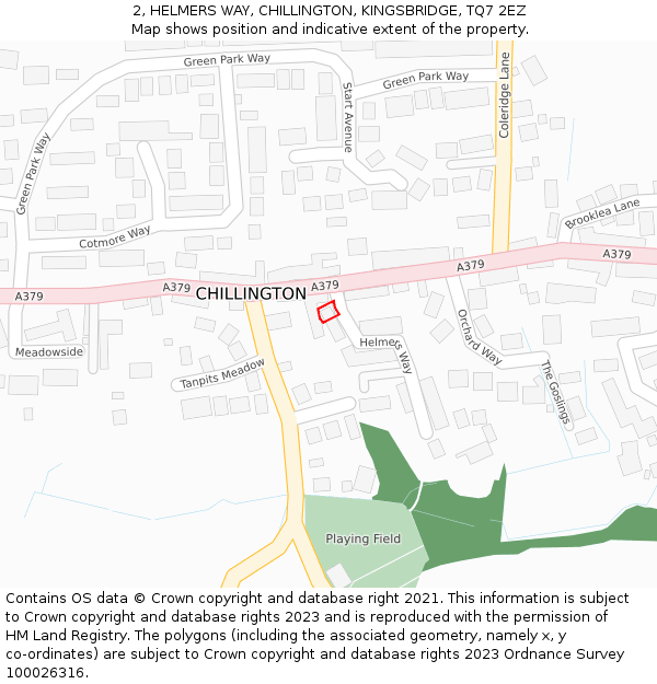 2, HELMERS WAY, CHILLINGTON, KINGSBRIDGE, TQ7 2EZ: Location map and indicative extent of plot