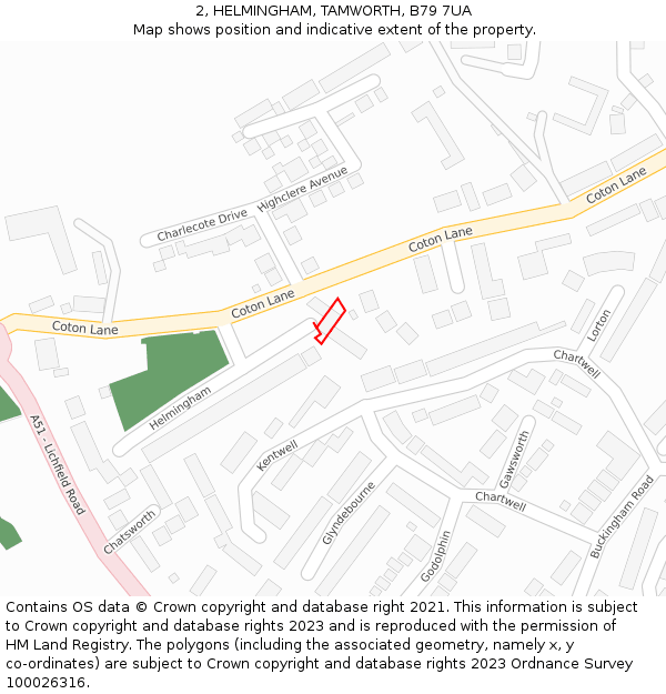 2, HELMINGHAM, TAMWORTH, B79 7UA: Location map and indicative extent of plot