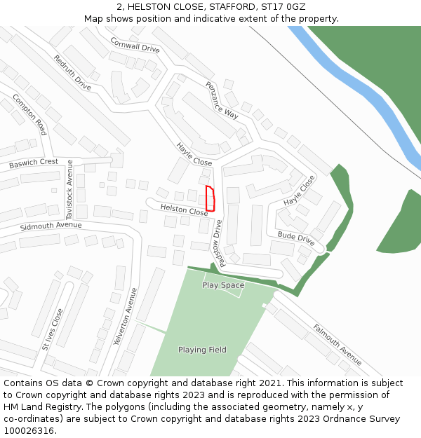 2, HELSTON CLOSE, STAFFORD, ST17 0GZ: Location map and indicative extent of plot