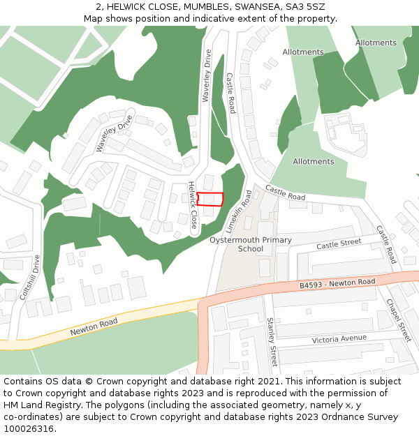2, HELWICK CLOSE, MUMBLES, SWANSEA, SA3 5SZ: Location map and indicative extent of plot