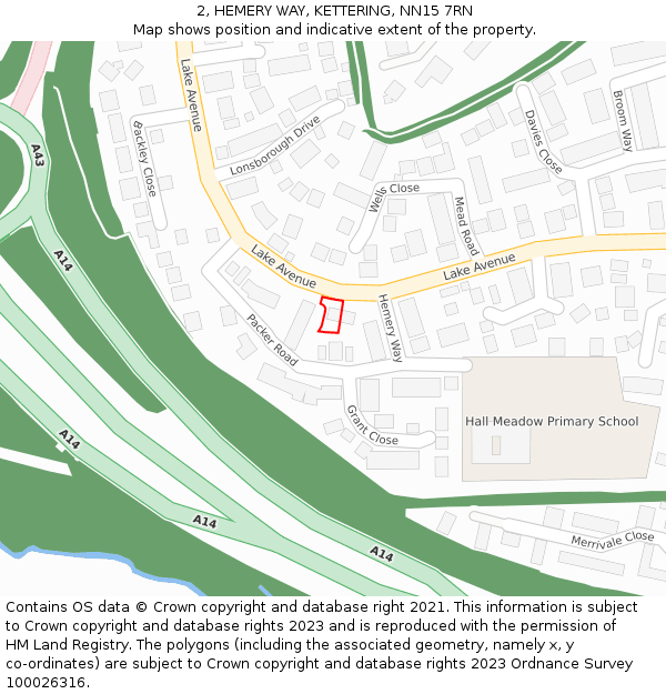 2, HEMERY WAY, KETTERING, NN15 7RN: Location map and indicative extent of plot