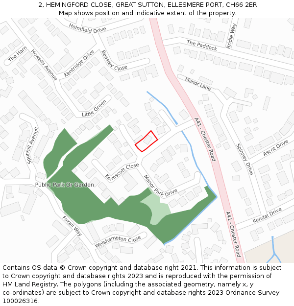 2, HEMINGFORD CLOSE, GREAT SUTTON, ELLESMERE PORT, CH66 2ER: Location map and indicative extent of plot