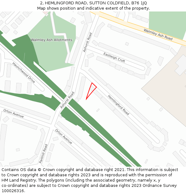 2, HEMLINGFORD ROAD, SUTTON COLDFIELD, B76 1JQ: Location map and indicative extent of plot