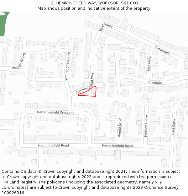 2, HEMMINGFIELD WAY, WORKSOP, S81 0XQ: Location map and indicative extent of plot