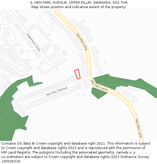 2, HEN PARC AVENUE, UPPER KILLAY, SWANSEA, SA2 7HA: Location map and indicative extent of plot