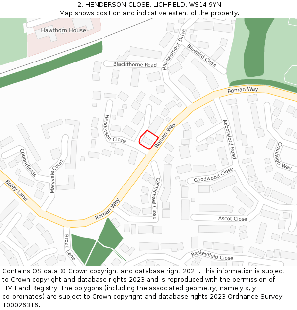 2, HENDERSON CLOSE, LICHFIELD, WS14 9YN: Location map and indicative extent of plot
