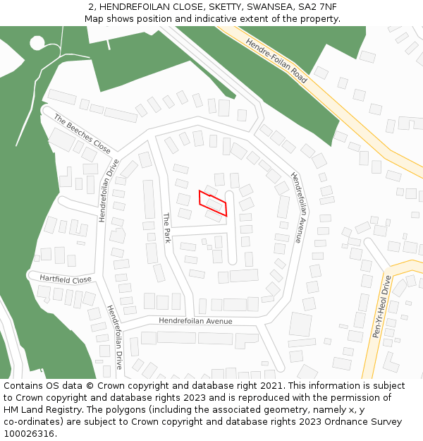 2, HENDREFOILAN CLOSE, SKETTY, SWANSEA, SA2 7NF: Location map and indicative extent of plot