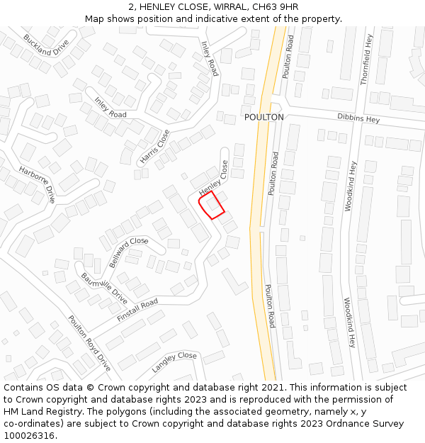 2, HENLEY CLOSE, WIRRAL, CH63 9HR: Location map and indicative extent of plot