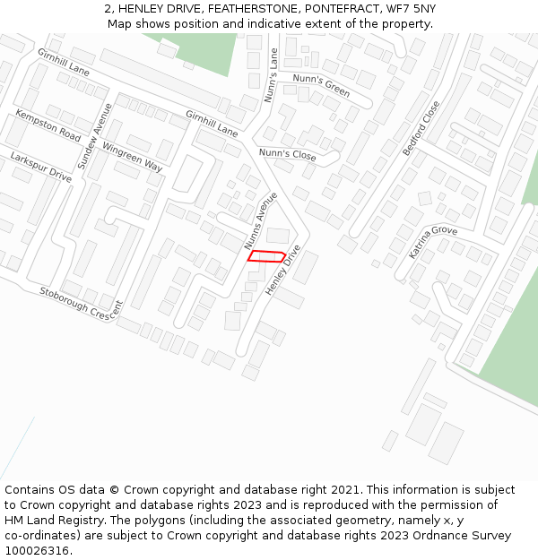 2, HENLEY DRIVE, FEATHERSTONE, PONTEFRACT, WF7 5NY: Location map and indicative extent of plot