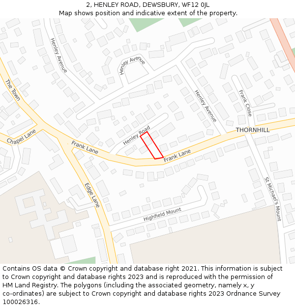 2, HENLEY ROAD, DEWSBURY, WF12 0JL: Location map and indicative extent of plot